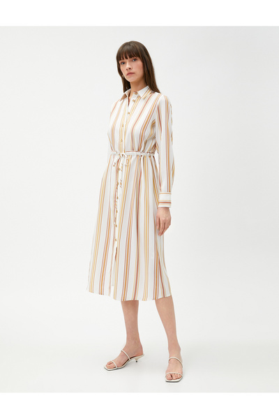 Koton Πουκάμισο Φόρεμα Μίντι Μήκος Μαζική Μέση