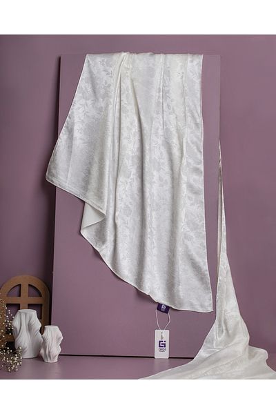 Scarf Γυαλιστερό Ζακάρ Σάλι με μοτίβο λουλουδιών - Κρέμα κρέμα -