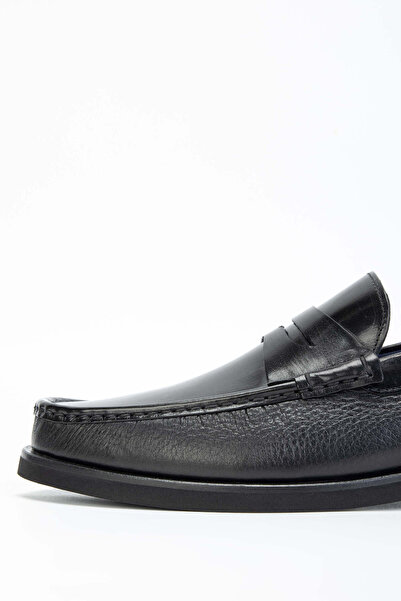 Tamer Tanca Erkek Hakiki Deri Siyah Loafer Ayakkabı