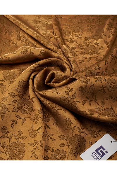 Scarf Shiny Jacquard Flower Pattern Shawl - Gold Khaki -