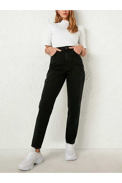 geenz manifacture Stager Μαύρο ψηλόμεσο Lycra Mom Jeans
