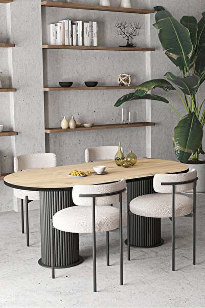 AVVİO Anka Teddy Sandalye Bohem Lake Mdf Ayak 80x140 Oval Yemek Masası Mutfak...