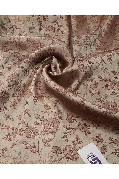 Scarf Γυαλιστερό Σάλι με μοτίβο λουλουδιών ζακάρ - Μπεζ καφέ -