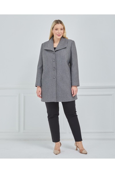 Fagi Women's Large Size Gray Handkerchief Collar Coat
