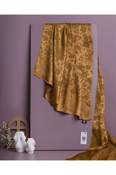 Scarf Shiny Jacquard Flower Pattern Shawl - Gold Khaki -