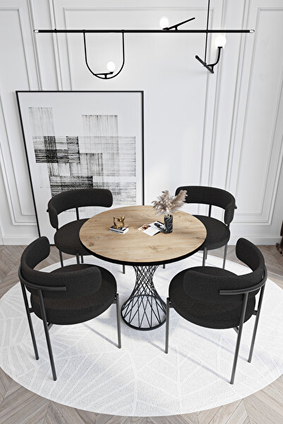 AVVİO Metal Teddy Sandalye 90x90 Yuvarlak Kum Saati Ayak Mutfak Masası Takımı...