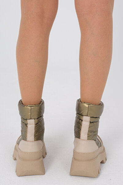 Madam Kifi PARLAK HAKİ YEŞİL KREM KADIN KAR BOTU