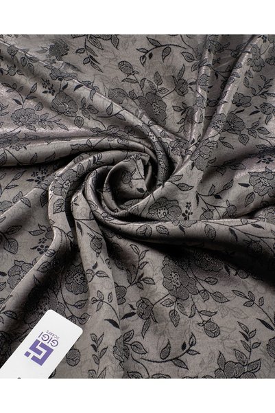 Scarf Shiny Jacquard Flower Pattern Shawl - Gray Black -