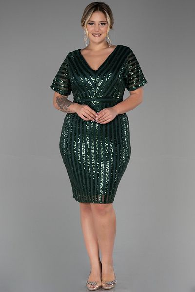 Abiyefon Emerald Green Sequined Plus Size Evening Dress Abk686