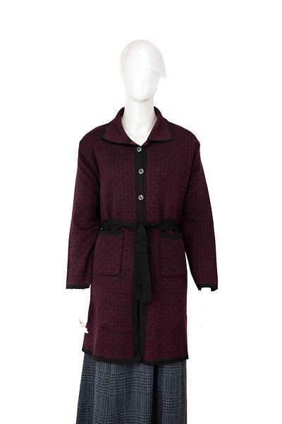 Oppland Women's Winter All-over Buttoned Pocket Stylish Modern Motif Woolen Cotton Woven Knitwear Mother Cardigan