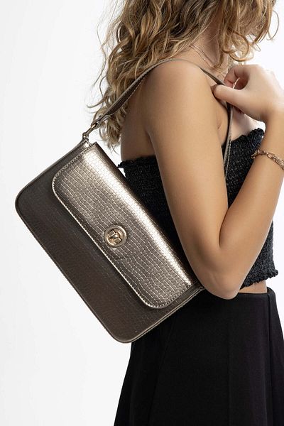 Tamer Tanca Women's Vegan Anthracite Patent Leather Handbag