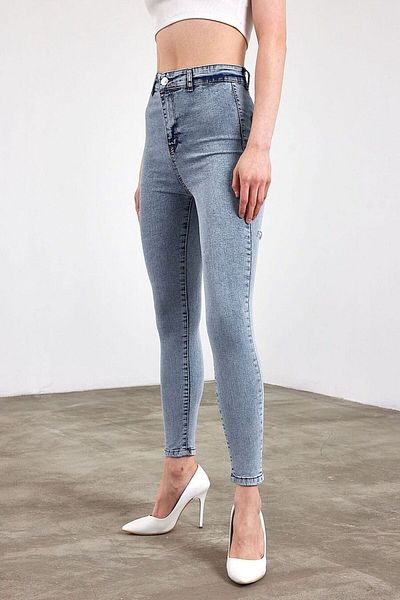 Harmony Snow Wash High Waist Skinny Fit Jeans Lycra Front Pocketless Leggings Pants
