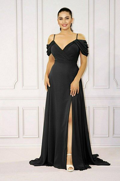 FaBe Fashion Double-breasted Collar Rope Strap Off-shoulder Slit Back Lace-up Chiffon Outdoor Shooting and Wedding Dress
