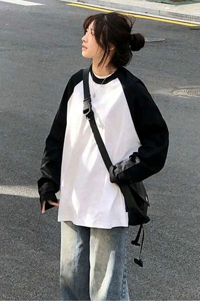 EFBUTİK Weißes Unisex-Raglan-Langarm-T-Shirt
