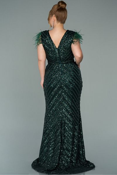 Abiyefon Emerald Green Sequin Embroidered Large Size Evening Dress Abu1044