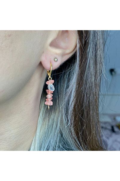 Elifsu Jewelry Strawberry Quartz Stone Natural Stone Earrings [silver color]