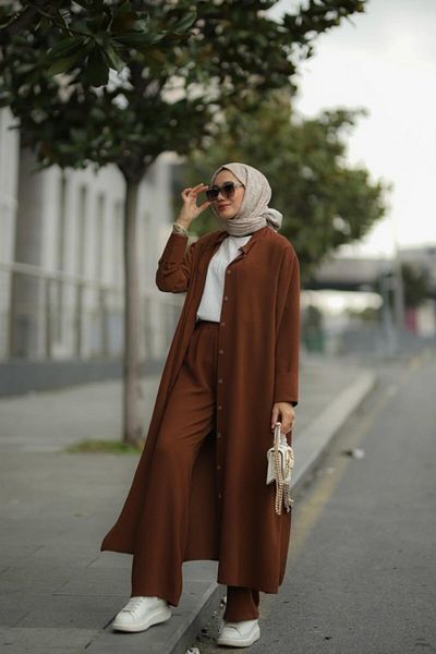 NS Moda طقم حجاب نسائي بني موديل-507