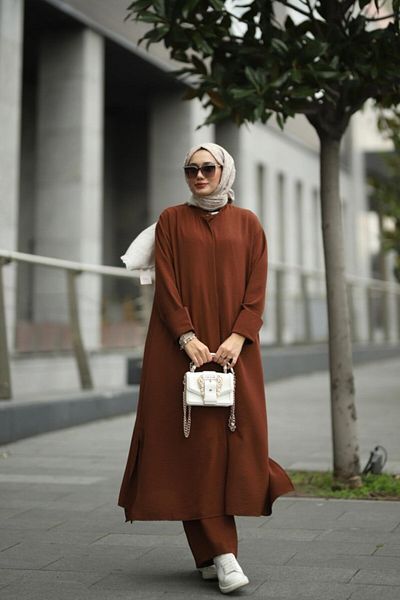 NS Moda طقم حجاب نسائي بني موديل-507