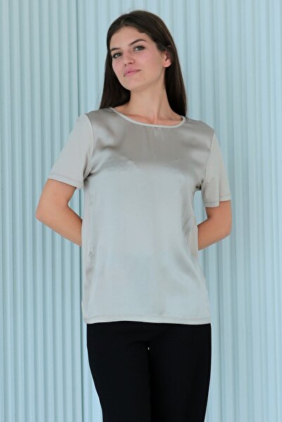 LAVİNİST Ipek Saten Bluz- Bej