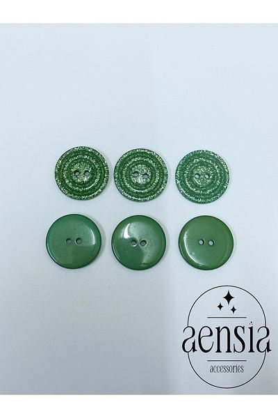 aensia Green Glitter Inside Shiny Plain Two Hole Button Polyester Button Coat Jacket Button (2.54cm) - Pack of 6