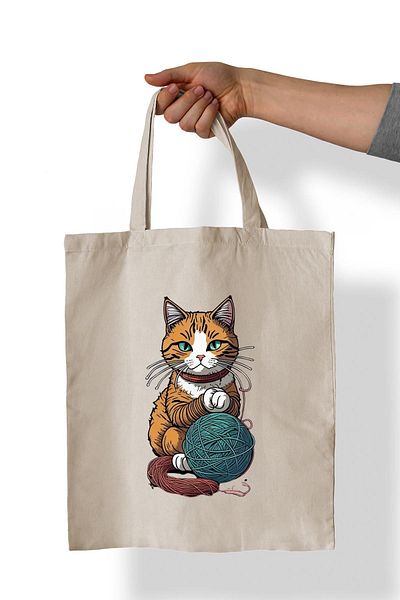 remonz Cat Ball Printed 100% Cotton 35x38 cm υφασμάτινη τσάντα