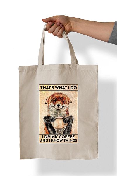 remonz Coffee Fox Printed 100% Cotton 35x38 cm υφασμάτινη τσάντα