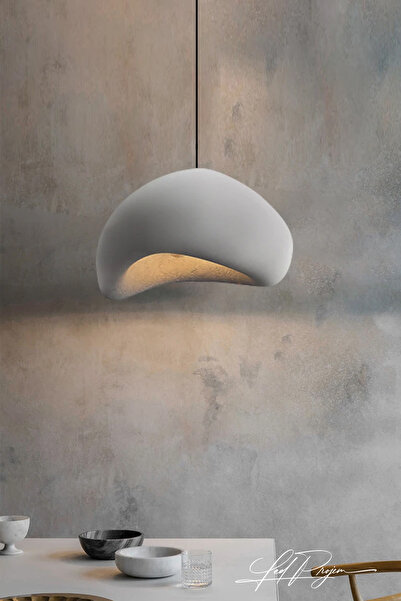 LED PROJEM Kaya Beton Tekli Sarkıt Avize Beton E27 Modern Avize 40cm Çap Gri