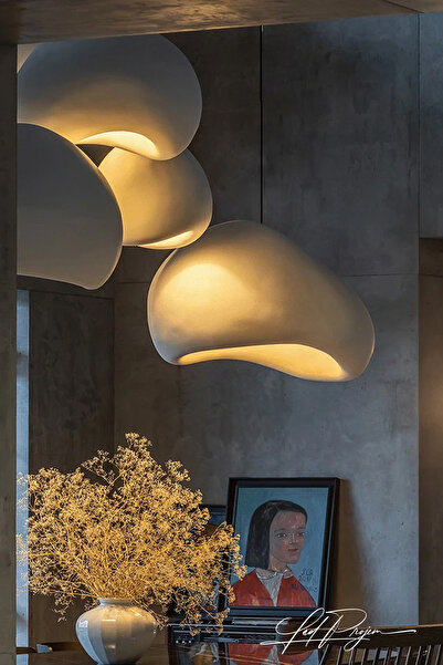 LED PROJEM Kaya Beton Tekli Sarkıt Avize Beton E27 Modern Avize 30cm Çap Gri