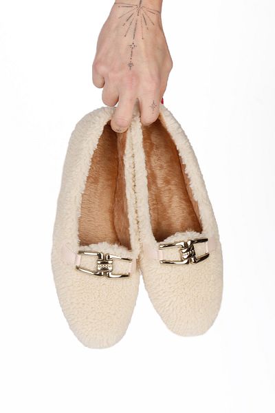 RENKLİBUTİK Plush Furry Buckle Detailed Women's Home Shoes Ballerinas