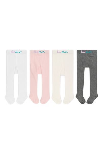 Novibaby 4-Piece Baby Cotton Pantyhose, Children's Newborn Cotton Girls Boys School Socks, White Ecru Pink Vs
