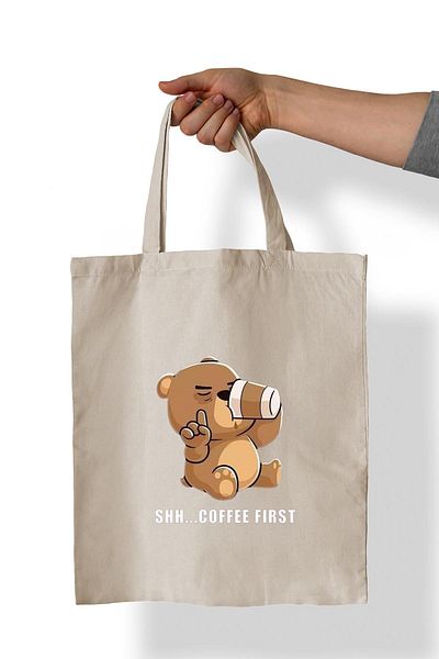 remonz Bear Brown Printed 100% Cotton 35x38 cm Υφασμάτινη τσάντα