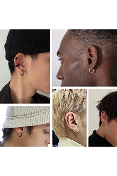 MAZEN 3'lü Kararmaz Cerrahi Çelik Halka Küpe ( 8 mm,10 mm,12 mm) Siyah Renk