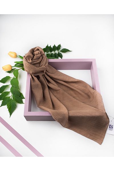 Scarf Ленен шал с накъдрени крачоли - Млечно кафе - 100x100 см