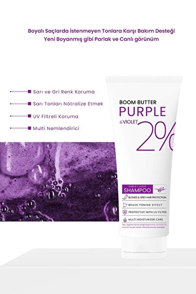 BOOM BUTTER Renk ve Saç Yapısı Koruyucu Purple Mor Şampuan 250 ML