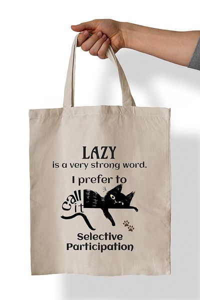 remonz Lazy Cat Printed 100% Cotton 35x38 cm υφασμάτινη τσάντα