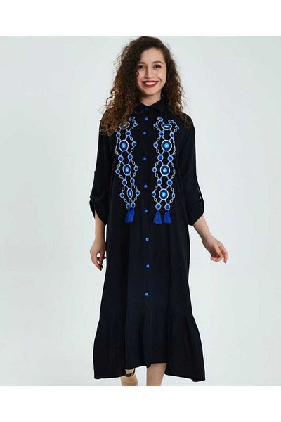 Kısmetin Butiği Women's Evil Eye Bead Embroidered Cotton Dress Make up the Difference New Season