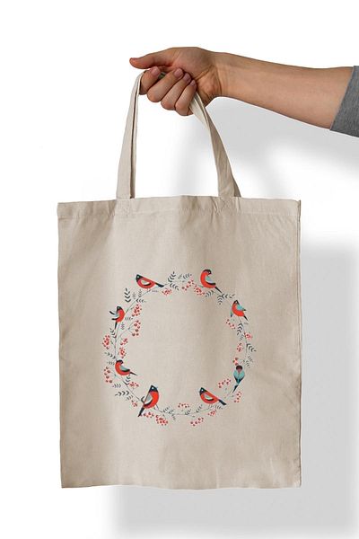 remonz Bird Circle Printed 100% Cotton 35x38 cm Υφασμάτινη τσάντα