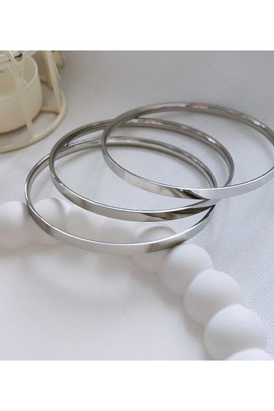 VNS Accessories Brățară Ajda din 3 piese din oțel model simplu argintiu (6,5 cm)