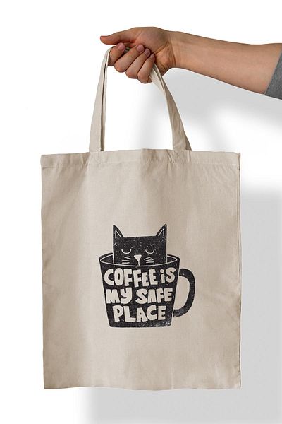 remonz Τσάντα Cat Brown Printed 100% Cotton 35x38 cm υφασμάτινη τσάντα