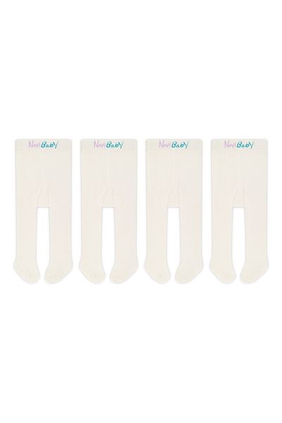 Novibaby 4-Piece Baby Cotton Pantyhose, Children's Newborn Cotton Girls Boys School Socks, White Ecru Pink Vs