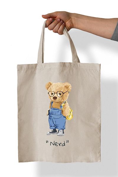 remonz Nerd Bear Printed 100% Cotton 35x38 cm Υφασμάτινη τσάντα