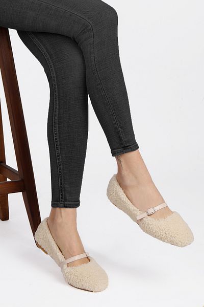RENKLİBUTİK PLUSH FEATHER ANKLE TIE WOMEN'S HOUSE SHOES BALLET