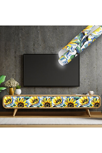 Dekoros Ayçiçeği Desenli Yapışkanlı Folyo, Mutfak Dolap Tezgah Arası ve Mobilya Kaplama Kağıdı 45X500CM 0827