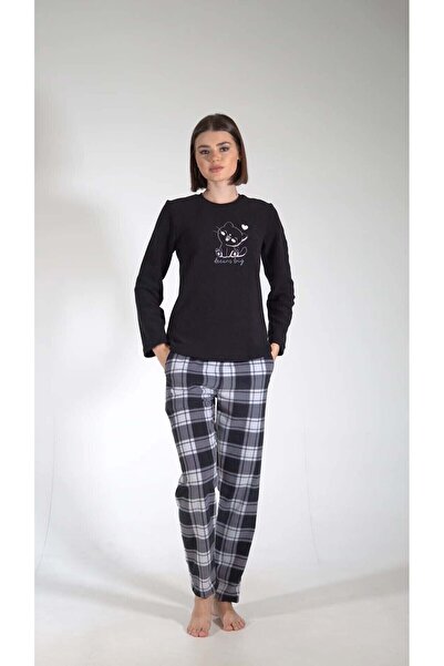 VİENETTA Vienetta AW24 3050050283 - Kadın Uzun Kol Polar Pijama / Siyah