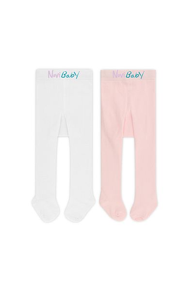 Novibaby 2 Pack Baby Cotton Pantyhose, Children's Newborn Cotton Girls Boys School Socks, White Ecru Pink
