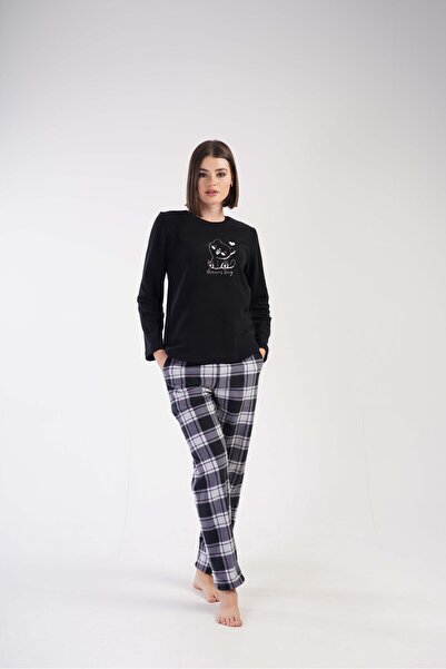 VİENETTA Vienetta AW24 3050050283 - Kadın Uzun Kol Polar Pijama / Siyah