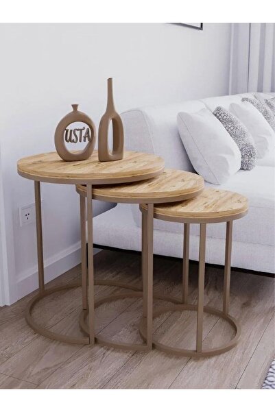 tubihome Capicino Metal Ahşap Zigon Sehpa