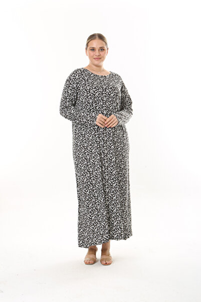 XL Modam ROCHIE DE FEMEIE MĂRIME MARE NEGRU ALB FLORE LICHRA