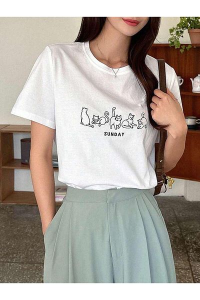 AFROGİYİM Μπλουζάκι Unisex Sunday Cat με στάμπα Oversize
