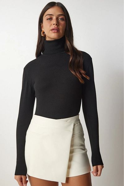 SARİTA MODA Pulover de damă negru cu gât tricotat